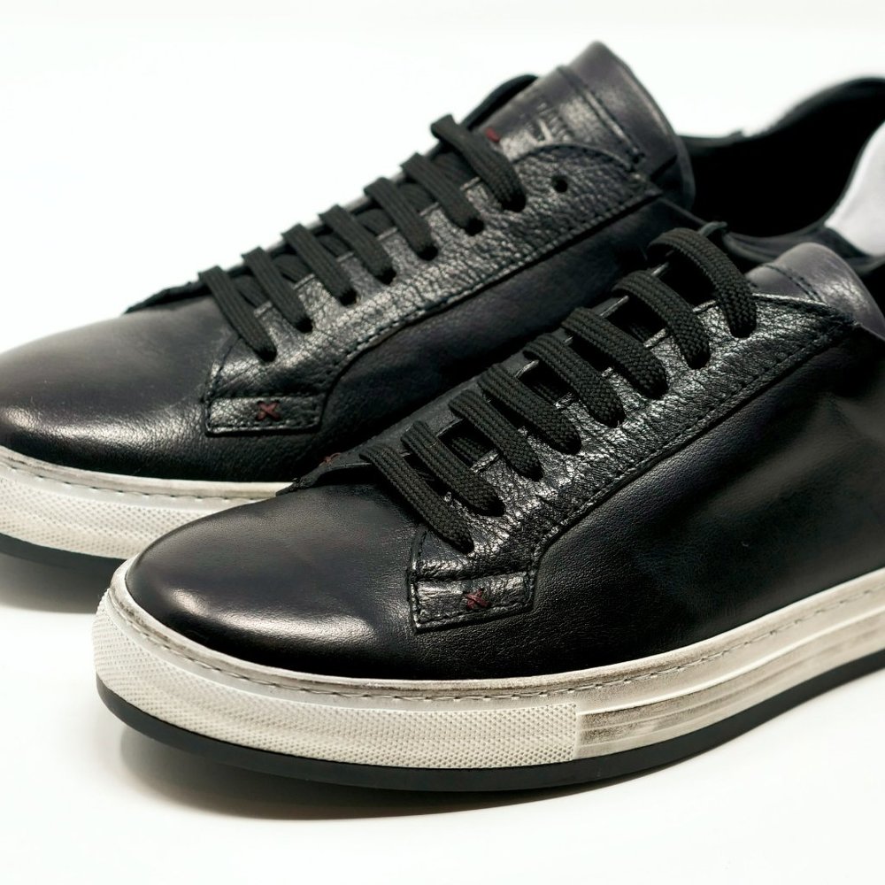 MAX STANCO ROMA BLACK IN BUFFALO LEATHER HANDCRAFTED SNEAKERS
